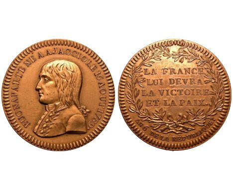 FRANCE. FIRST REPUBLIC. Napoleon Bonaparte, (as General de l'armée d'Italie). Bronze Medal, Dated L'An 6 = 1797/1798. Restrik