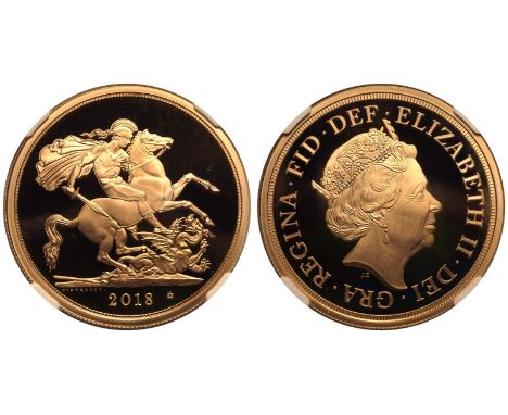 UNITED KINGDOM. Elizabeth II, 1952-2022. Gold 5 Pounds (5 Sovereigns), 2018. Royal Mint. Proof. Celebrating the 65th annivers