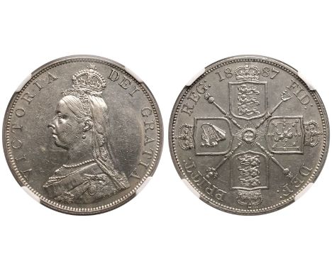 UNITED KINGDOM. Victoria, 1837-1901. Silver Double Florin, 1887. Royal Mint. Jubilee bust of Queen Victoria facing left; VICT