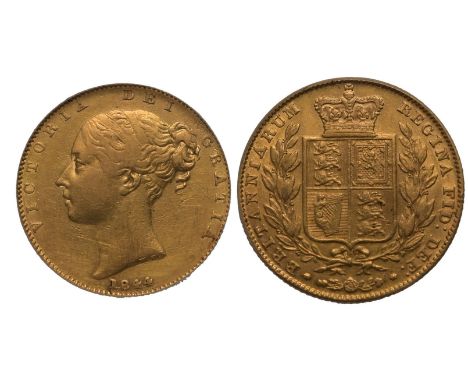UNITED KINGDOM. Victoria, 1837-1901. Gold Sovereign, 1844. London. 4 over inverted 4. First young head of Victoria facing lef