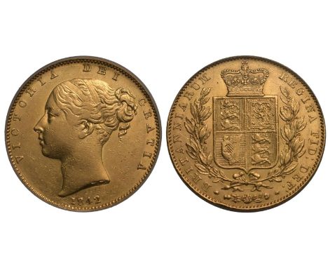 UNITED KINGDOM. Victoria, 1837-1901. Gold Sovereign, 1842. London. Open 2/1. A significant coin, proving that the 1841 dies w