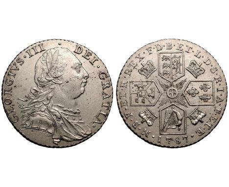 GREAT BRITAIN. George III, 1760-1820. Silver Shilling, 1787. London. Without Hearts. Older laureate and cuirassed bust of Kin