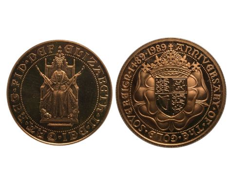 UNITED KINGDOM. Elizabeth II, 1952-2022. Gold 2 Pounds (Double Sovereign), 1989. Royal Mint. Proof. Commemorating the 500 yea