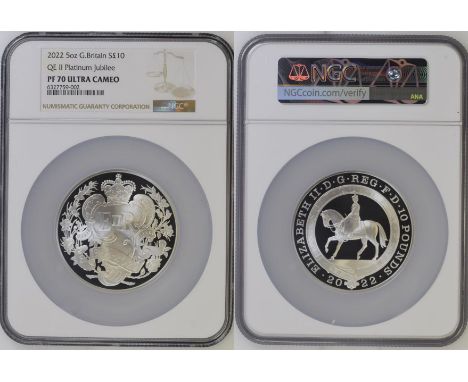 UNITED KINGDOM. Elizabeth II, 1952-2022. Silver 10 pounds, 2022. Royal Mint. Proof. Commemorating the Platinum Jubilee of Que