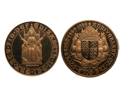 UNITED KINGDOM. Elizabeth II, 1952-2022. Gold 5 Pounds (5 Sovereigns), 1989. Royal Mint. Proof. Commemorating the 500 years a