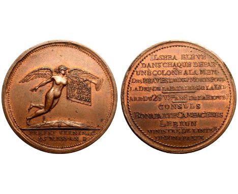 FRANCE. FIRST REPUBLIC. Napoleon Bonaparte, (as Premier Consul). Bronze Medal, 1800. Paris Mint. Dated 25 Messidor L'An 8 = 1