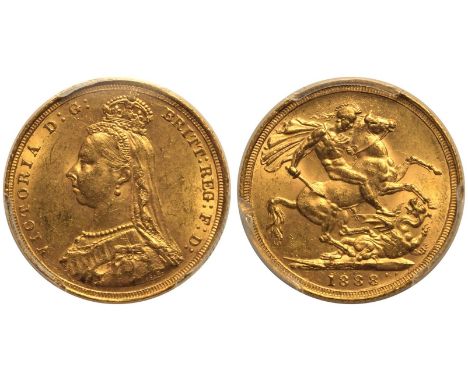 AUSTRALIA. Victoria, 1837-1901. Gold Sovereign, 1888 S. Sydney. First Legend Angled J DISH-S9. Jubilee bust left, J.E.B. with