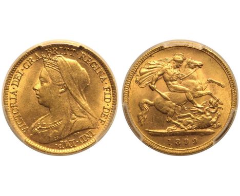 UNITED KINGDOM. Victoria, 1837-1901. Gold Half-Sovereign, 1899. London. Older crowned and veiled bust facing left; VICTORIA ·