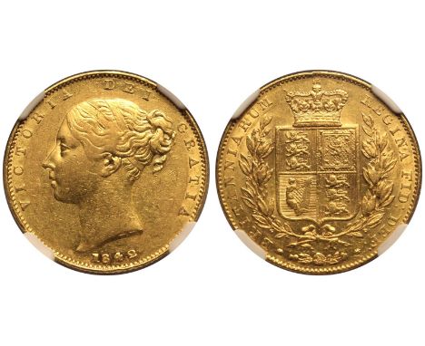 UNITED KINGDOM. Victoria, 1837-1901. Gold Sovereign, 1842. London. Closed 2. First young head of Victoria facing left, hair t