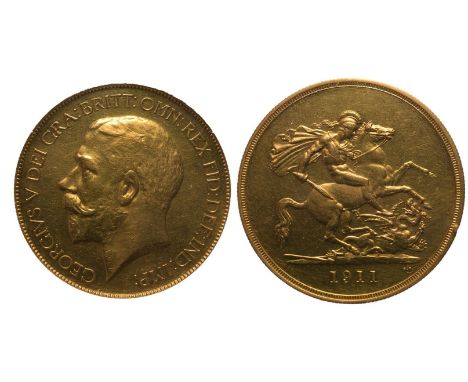 UNITED KINGDOM. George V, 1910-36. Gold 5 Pounds (5 Sovereigns), 1911. Royal Mint. Proof. Issued as part of a set struck to c