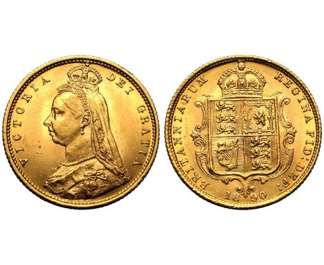 UNITED KINGDOM. Victoria, 1837-1901. Gold Half-Sovereign, 1890. London. No JEB High shield DISH L509. No half sovereigns were