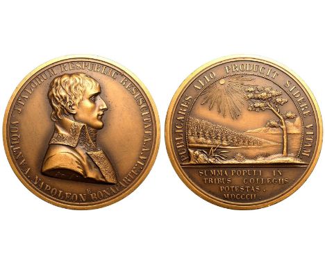 FRANCE. FIRST REPUBLIC. Napoleon Bonaparte, (as Premier Consul). Bronze Medal, 1802. Restrike. Commemorating the formation of