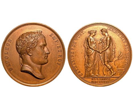 FRANCE. FIRST FRENCH EMPIRE. Napoleon I. Bronze Medal, 1807. Restrike. Celebrating the marriage of Jérôme-Napoléon Bonaparte,