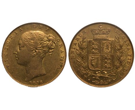 UNITED KINGDOM. Victoria, 1837-1901. Gold Sovereign, 1838. London. First young head of Victoria facing left, hair tied in fil