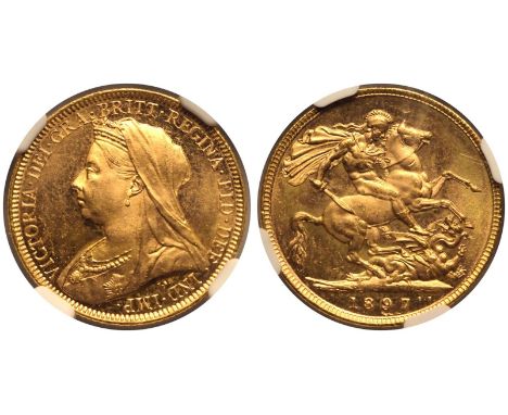 AUSTRALIA. Victoria, 1837-1901. Gold Sovereign, 1897 M. Melbourne. Old, veiled bust left, T.B. below; VICTORIA · GRA · BRITT 