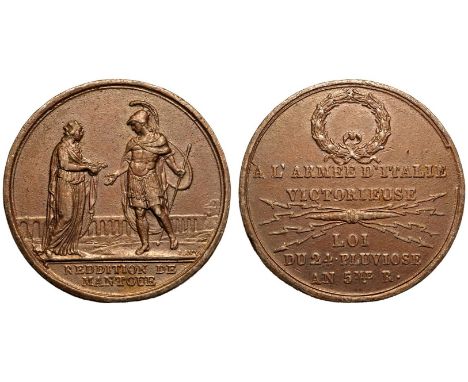 FRANCE. FIRST REPUBLIC. Napoleon Bonaparte, (as General de l'armée d'Italie). Bronze Medal, 1797. Dated 24 Pluviouse L'An 5 =