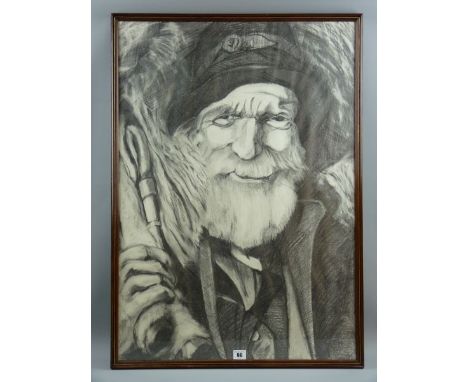 CARL F HODGSON pastel portrait of Old Ike, monogrammed, 82 x 58 cms