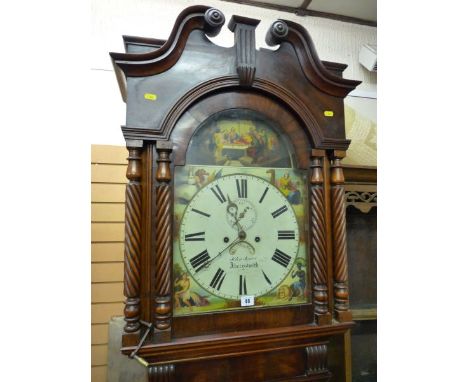 A 19TH CENTURY MAHOGANY LONGCASE CLOCK by John Jones, Aberystwyth, arched hood with broken swan neck pediment, twist door fla