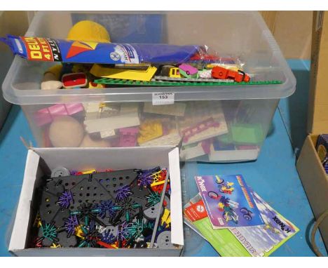 A box of K-Nex Creative Construction Kits, a box of shapes and a box of building construction items