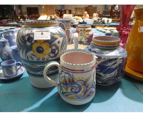 A trio of Art Deco and later Poole Pottery items 22.5cm H and smaller