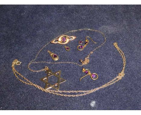 Amethyst earrings, brooch and star necklace and clasp
