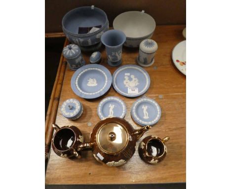 Twelve items of Wedgwood Jasperware, a Staffordshire 3 piece tea service
