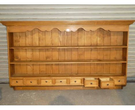 A Large 7ft pine kitchen delft rack with 8 spice drawers