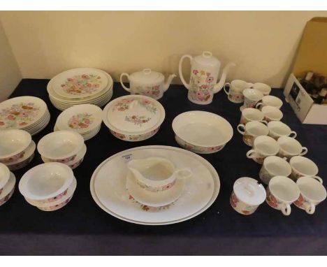 A Wedgwood 'Meadow Sweet' dinner service in floral pattern inc coffee pot, tea pot, cups &amp; saucers, soup bowls etc