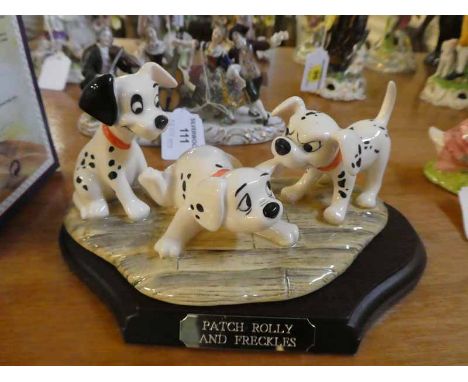 A Royal Doulton tableau of   Disney's 101 Dalmations, Patch, Rolly and Freckles Ltd edition 1695/2500. Boxed with certificate