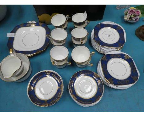 An Old Royal China Tea Service for up to 12 places, blue and gilt decorated