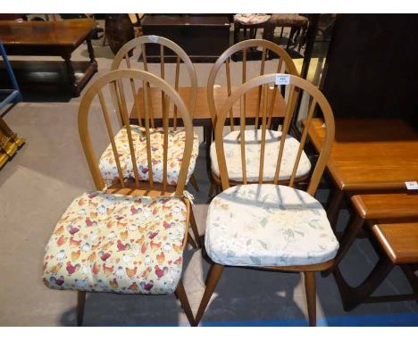 Set of 4 Beech and Elm Ercol spindle back chairs