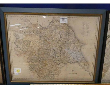 19th Century map of Yorkshire by R Creighton engraved by Thos Starling 1845 41cm x 52cm, framed and glazed