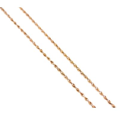 A 9ct rose gold rope twist necklace. With ring bolt clasp, pad mark stamped 9ct, length 63cm, 12.0g.