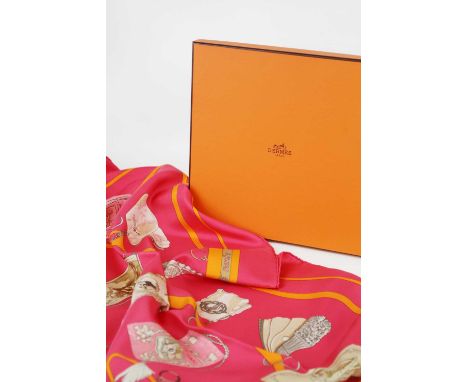 HERMES - A Carnets de Bal silk printed scarf. Within original Hermes box and outer cardboard box, 91cm.The scarf is in an exc