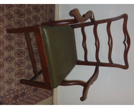 Early 19th C Chippendale style ladder back arm chair with wide seat and scroll work detail to the arms