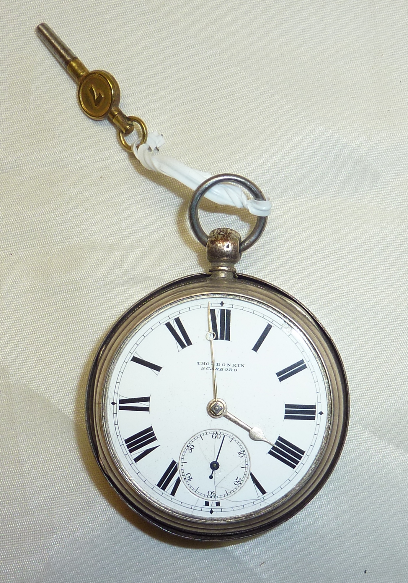 Chester silver hallmarked cased pocket watch with white enamle dial and