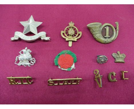 including KC brass Hampshire Cyclist Battalion ... Brass bugle horn with central “1” ... White metal The Cameronians (lugs) .