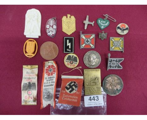 various Day badges including Pottery 1934 ... Silk flag ... Silk flag 1934 ... Tin 1939 Dresden ... Composite Flak Artillery 