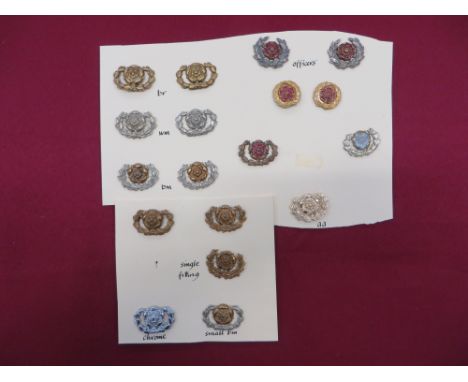 including pair silvered, gilt and enamel Officer ... Pair gilt and enamel Officer ... Pair brass ... Pair white metal ... Pai