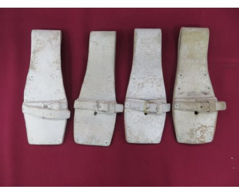 heavily blancoed, white buff leather frogs.  All with stitched and riveted seams.  Front securing strap with brass buckles.  