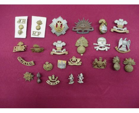 cap badges include bi-metal Inniskilling Fus ... 2 x bi-metal XII Royal Lancers (lugs) ... Bi-metal Royal Scots Greys (lugs) 