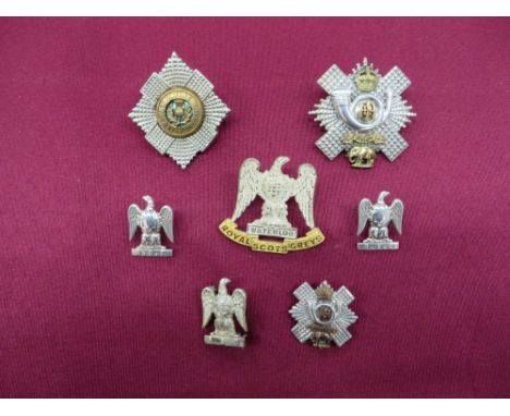 consisting KC silvered and gilt Highland Light Infantry (lug fixing) ... Small size Tudor crown silver hallmarked HLI (brooch