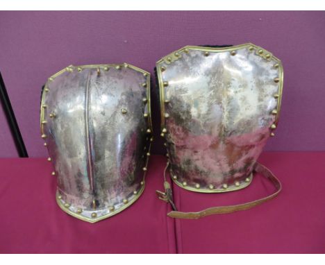 silvered breastplate with central raised rib.  Brass edging and brass edge stud decoration.  Breast stud securing buckles.  R