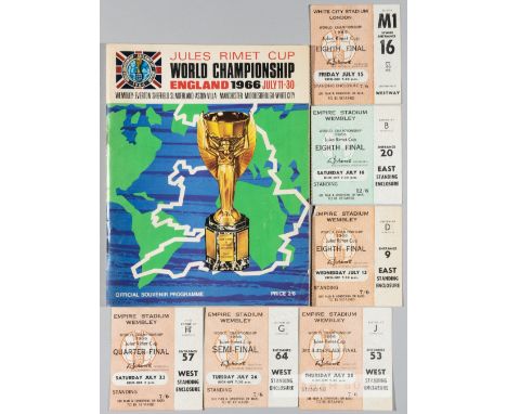1966 England World Cup programme and tickets,64-page and colour illustrated cover, featuring group stages, teams with list of
