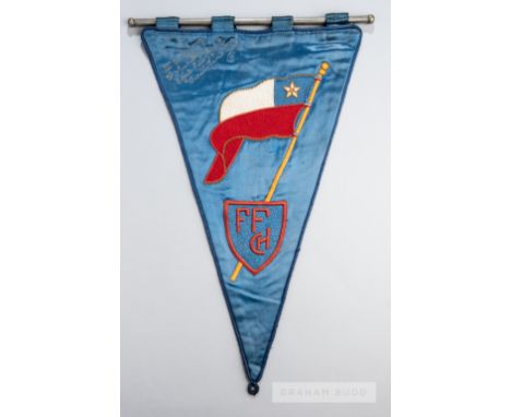 An important official football pennant presented on the occasion of England's first ever World Cup tournament match v Chile, 