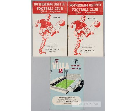 Programmes from both legs of the first Football League Cup Final Rotherham United v Aston Villa on 22nd August 1961,lacks sta