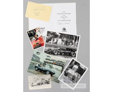 Autographed motor racing memorabilia,including: album pages signed by Jacky Ickx, Jean Alesi & Johnny Herbert; two Christmas 