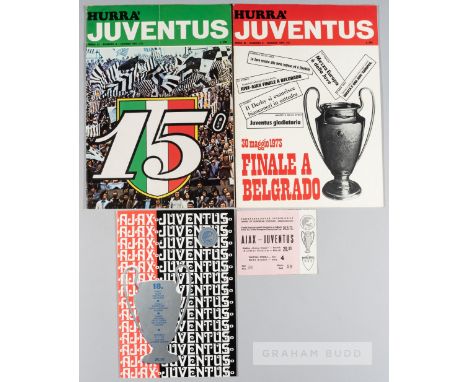 Original programme plus ticket and two 'Hurra Juventus' monthly magazines for the UEFA European Cup final Ajax v Juventus, pl