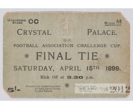 Scarce match ticket for the Derby County v Sheffield United F.A. Cup Final played at The Crystal Palace 15th April 1899,green