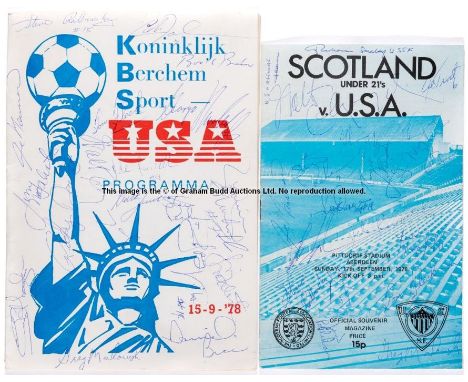 Two signed programmes for the USA national soccer team's Tour of Europe in 1978,v K. Berchem Sport in Antwerp 5th September; 